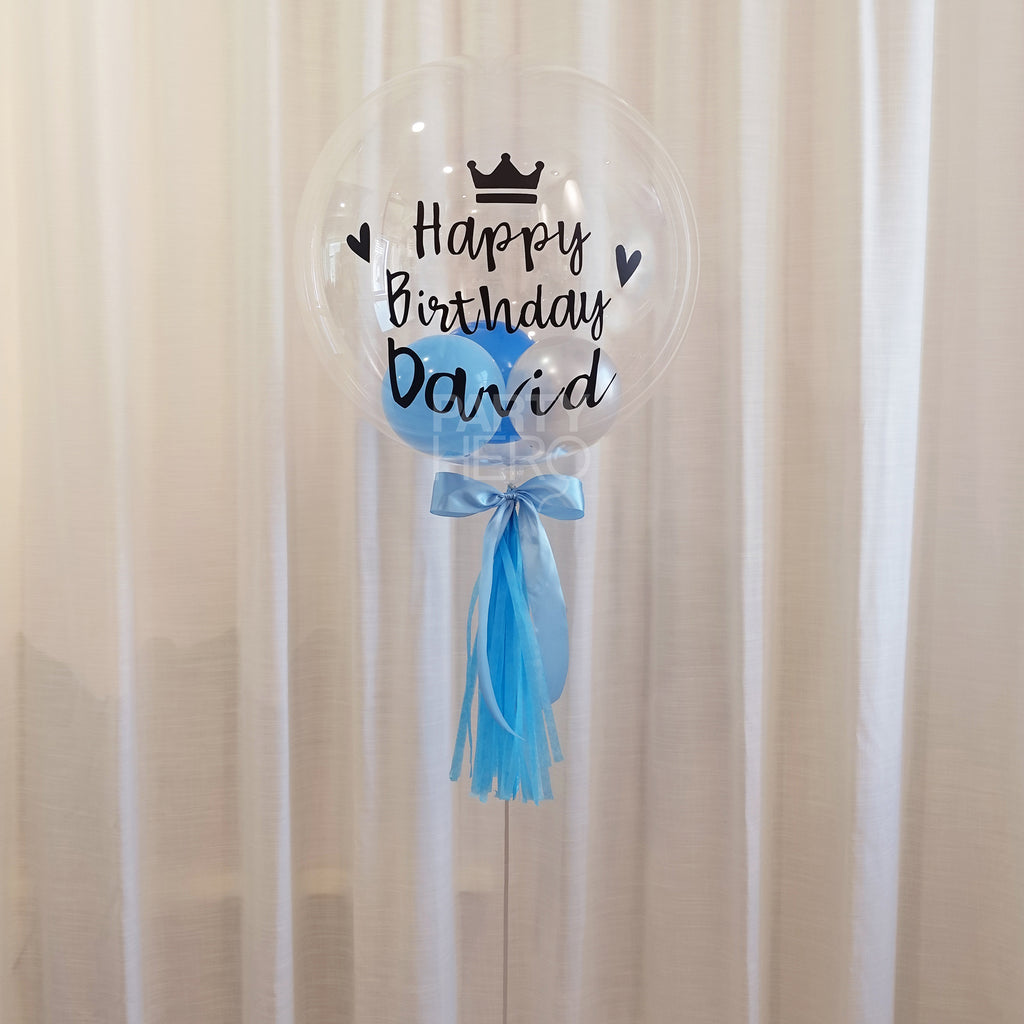 24" Personalized Clear Crystal Balloon with Message & Confetti / Feathers / Mini Balloons  (Please Order 3 Working Days in Advance)