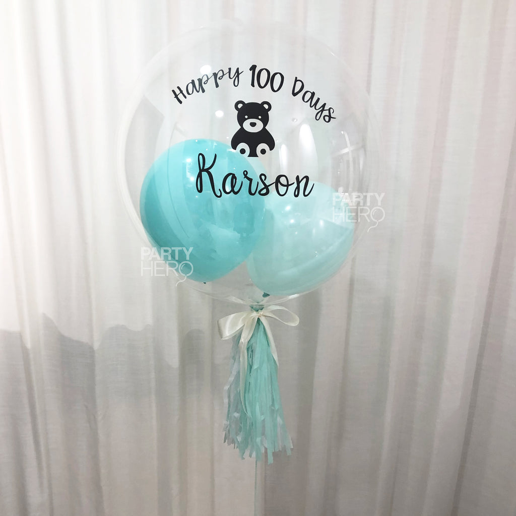 24" Personalized Clear Crystal Balloon with Message & Confetti / Feathers / Mini Balloons  (Please Order 3 Working Days in Advance)
