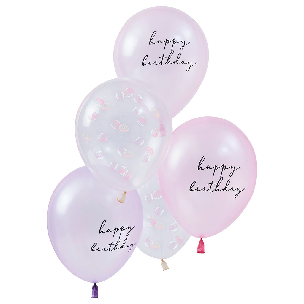 ginger-ray-mermaid-magic-happy-birhtday-_-shell-confetti-latex-balloon-12in-pack-of-5-ginr-mer-107